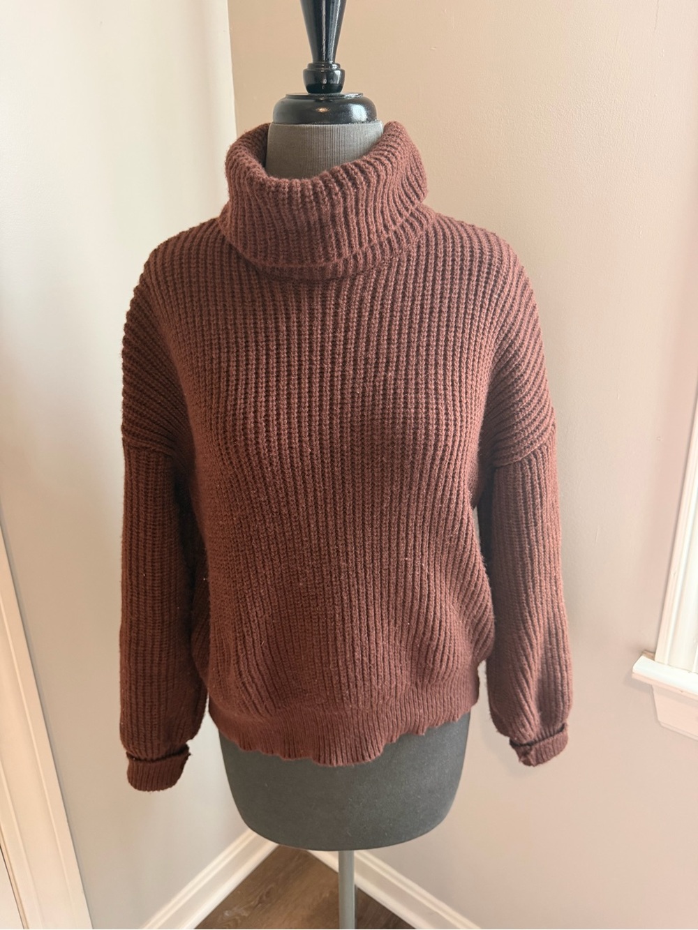 SHEIN Ribbed Turtleneck Sweater - Brown